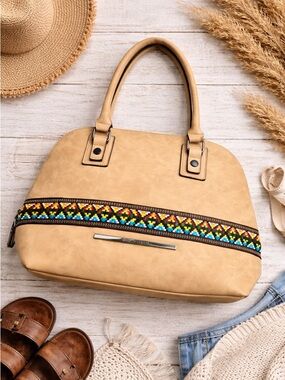 Steve Madden Boho Southwestern Satchel Bag Woven Stripe Tribal Aztec Tote B93